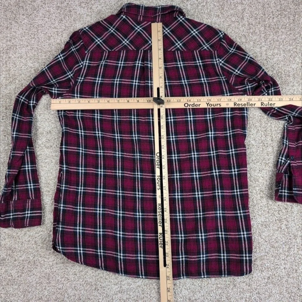 Woolrich Womens M Burgundy Blue Plaid Cotton Flannel Button Down Shirt HLT0669S